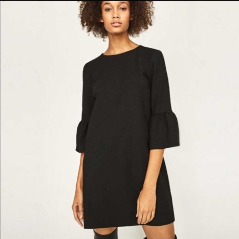 Zara Woman Round Neck Crew Neck Ruffle Sleeve Bla… - image 1