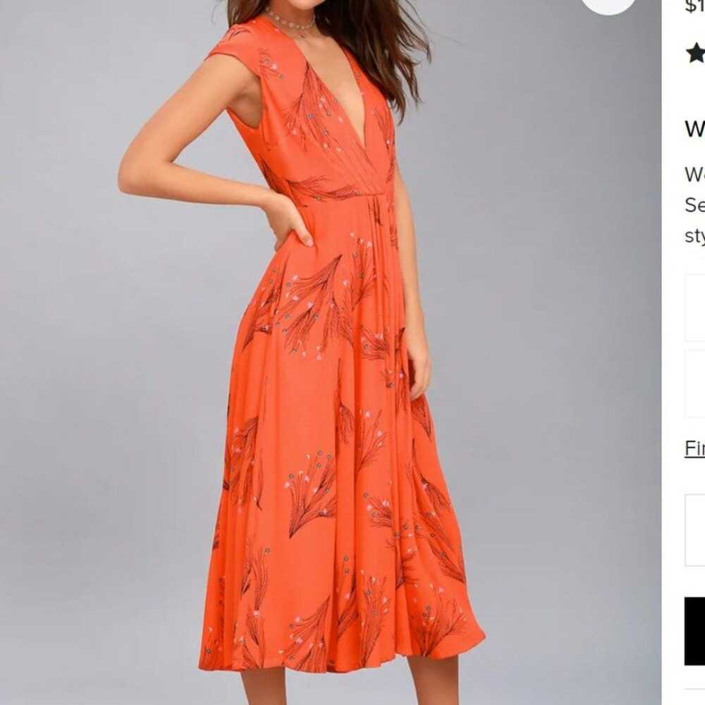 Free People Retro Coral Orange Floral Print Midi … - image 1