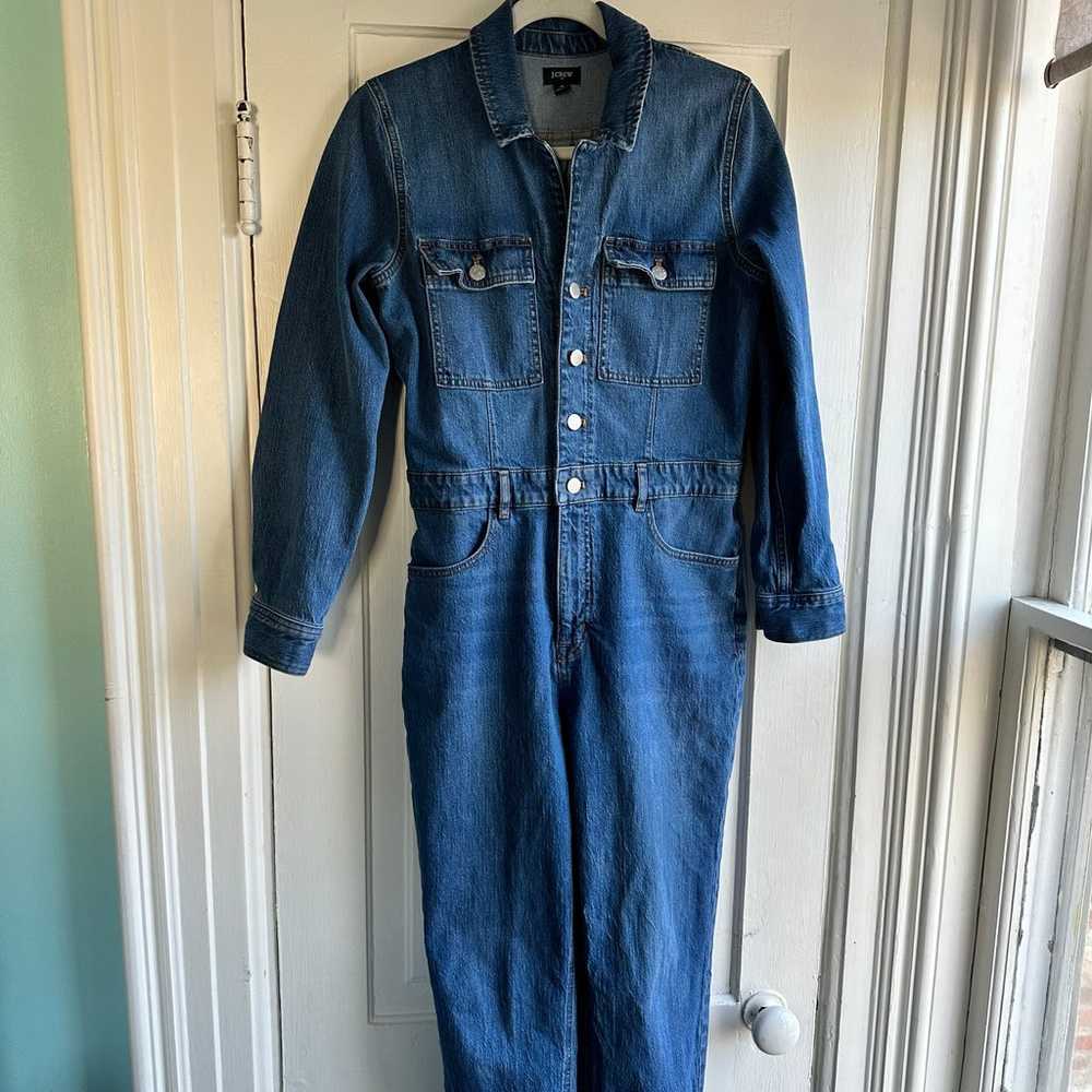 J Crew Denim Collared Long Sleeve Utility Jumpsuit - image 1