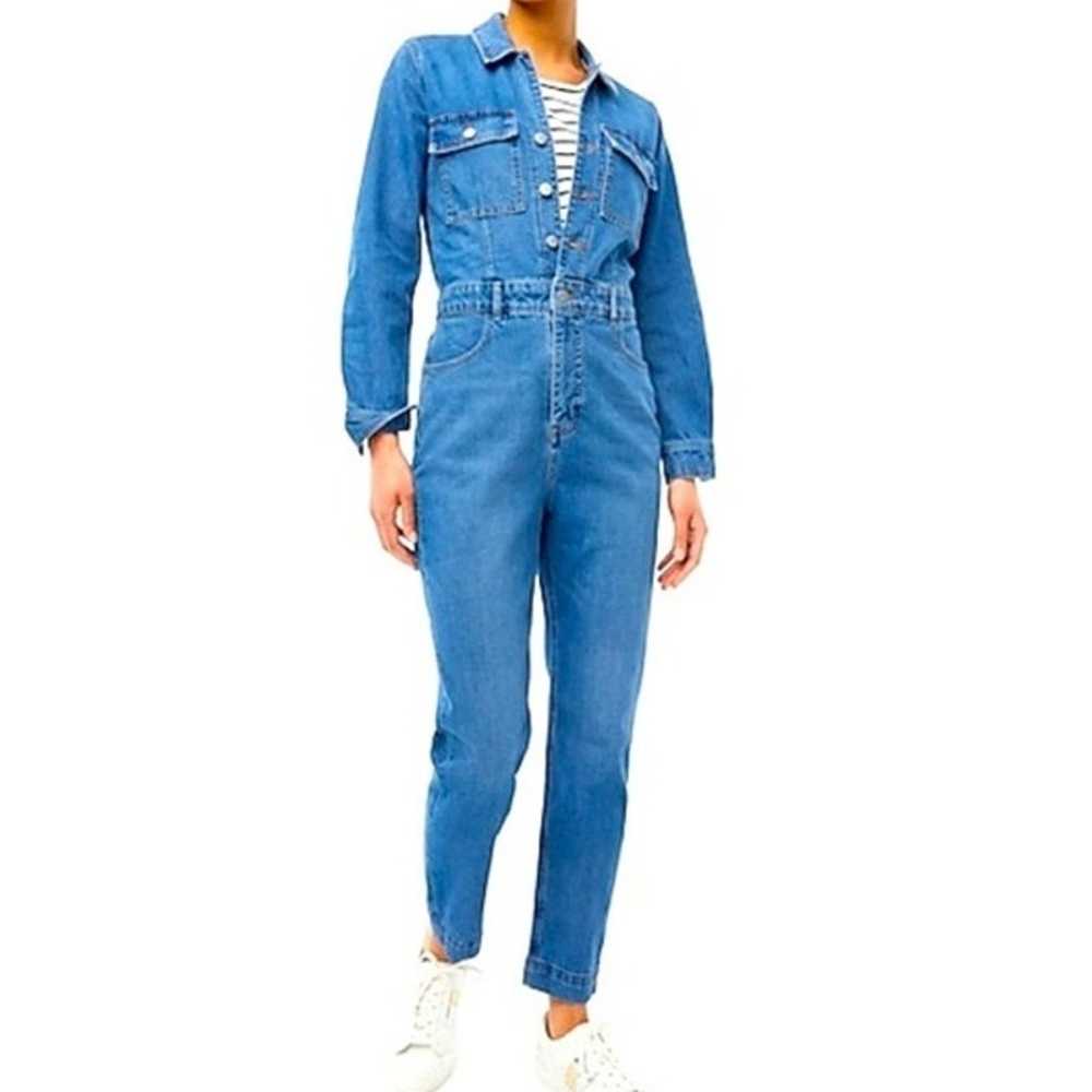 J Crew Denim Collared Long Sleeve Utility Jumpsuit - image 2