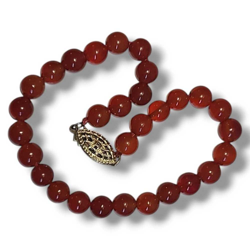 Vintage Hand Tied Red Carnelian Bead Necklace & B… - image 10