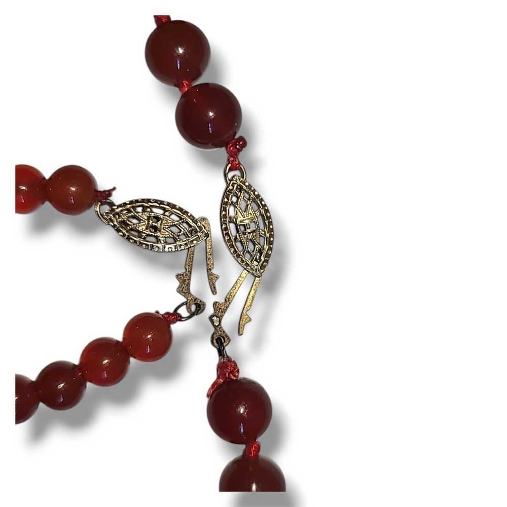 Vintage Hand Tied Red Carnelian Bead Necklace & B… - image 11