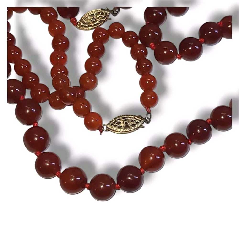 Vintage Hand Tied Red Carnelian Bead Necklace & B… - image 3