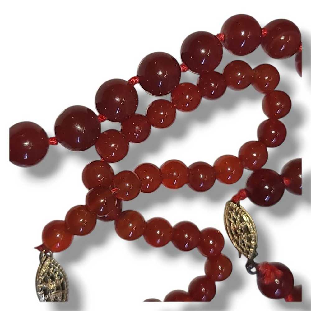 Vintage Hand Tied Red Carnelian Bead Necklace & B… - image 4