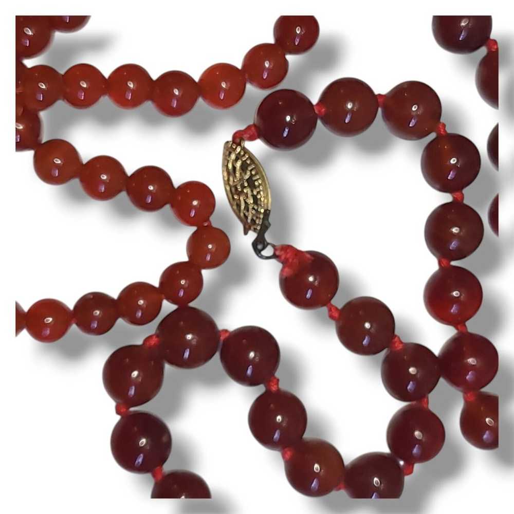 Vintage Hand Tied Red Carnelian Bead Necklace & B… - image 5