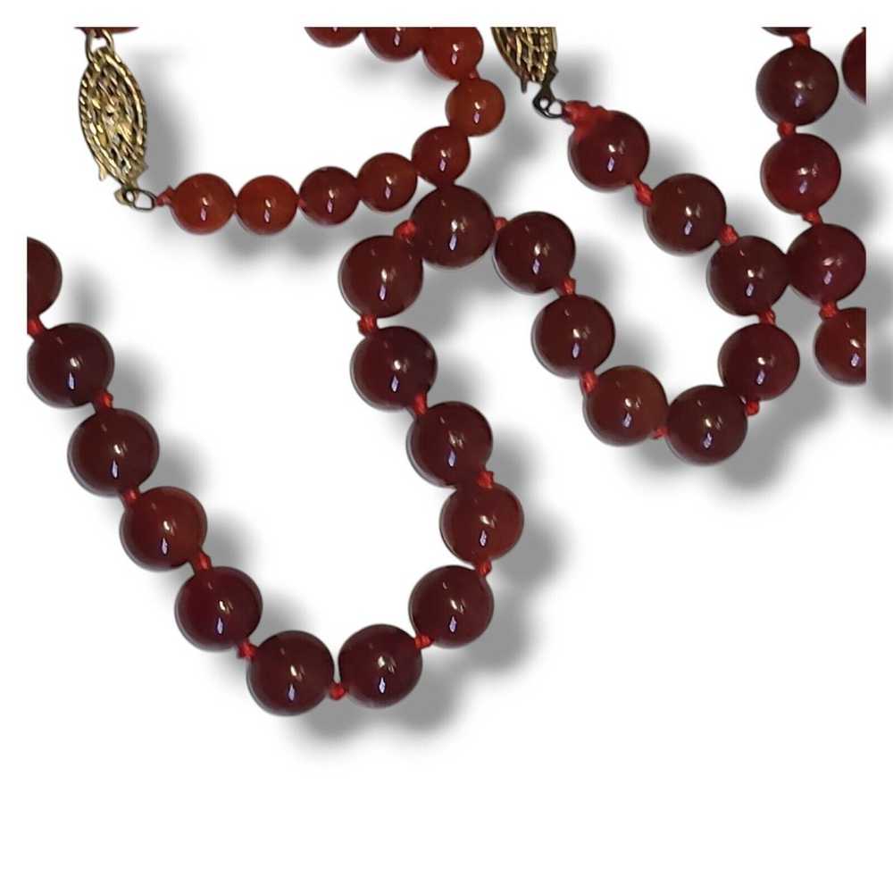 Vintage Hand Tied Red Carnelian Bead Necklace & B… - image 6