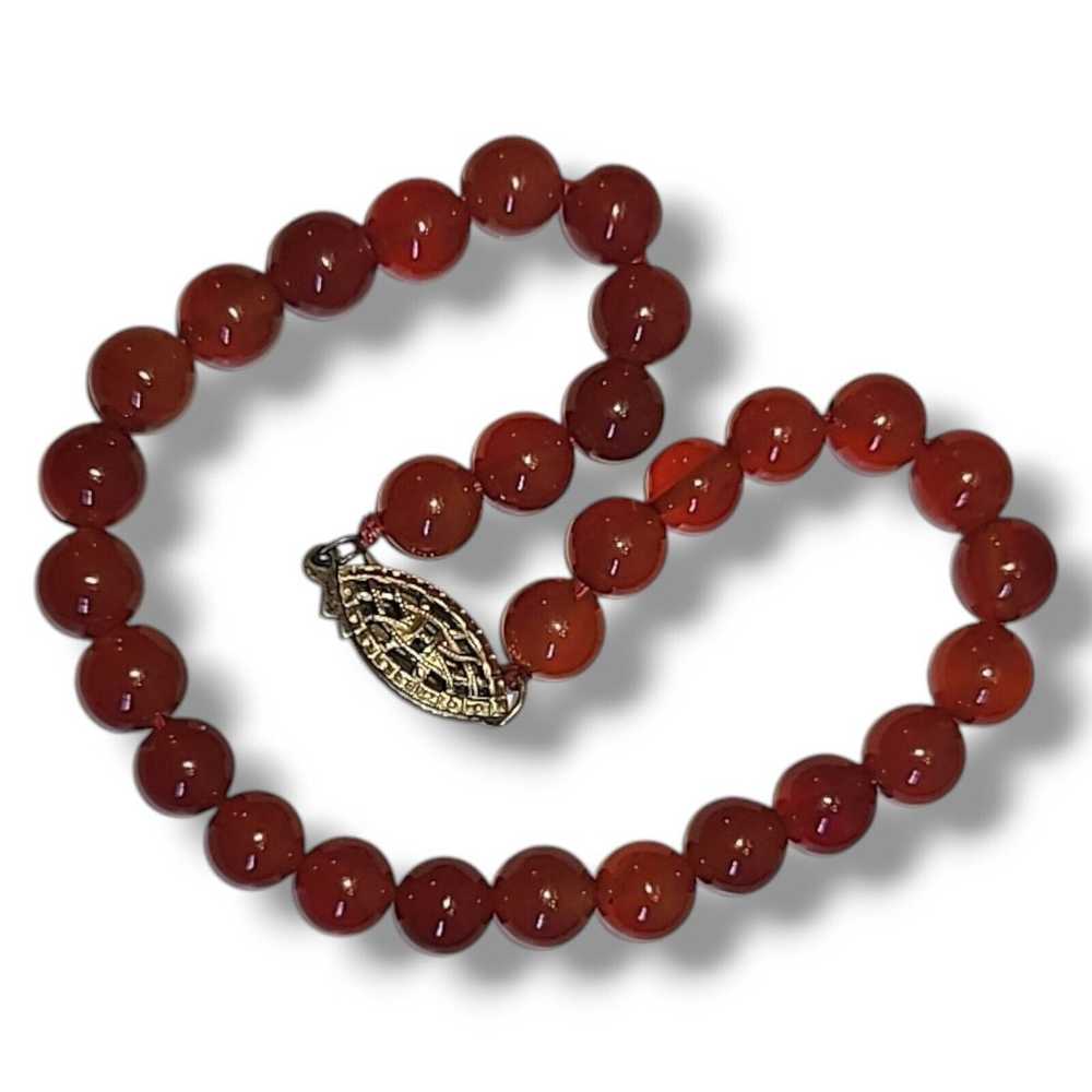 Vintage Hand Tied Red Carnelian Bead Necklace & B… - image 9