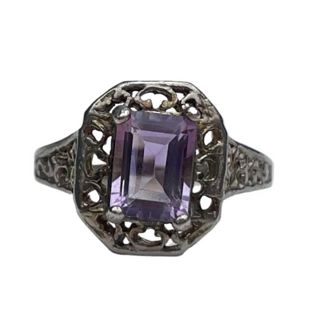 Vintage Amethyst Sterling Silver Ring - Size 6.75 - image 1