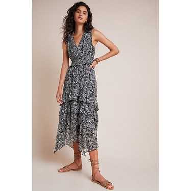 Anthropologie Marcella Tiered Midi Black Floral Dr