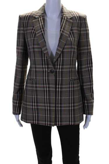 Theory Womens Wool Plaid Buttoned Collared Long S… - image 1