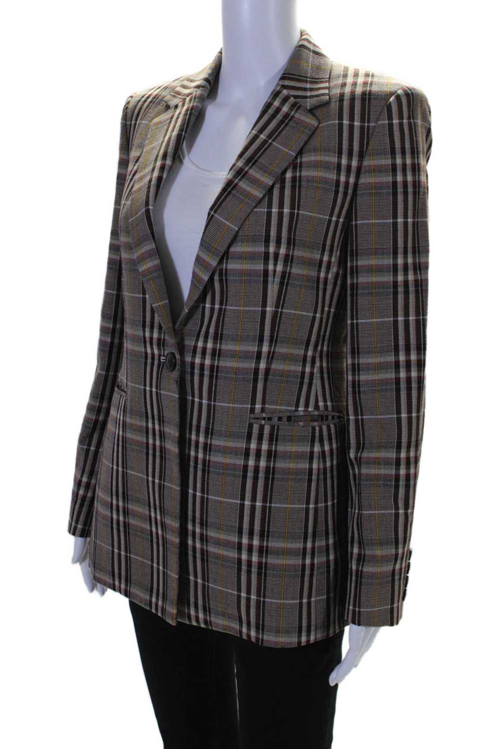 Theory Womens Wool Plaid Buttoned Collared Long S… - image 3