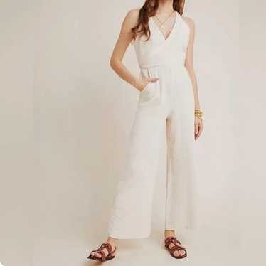 Anthropologie Cream Demi Textured Jumpsuit Sz 12