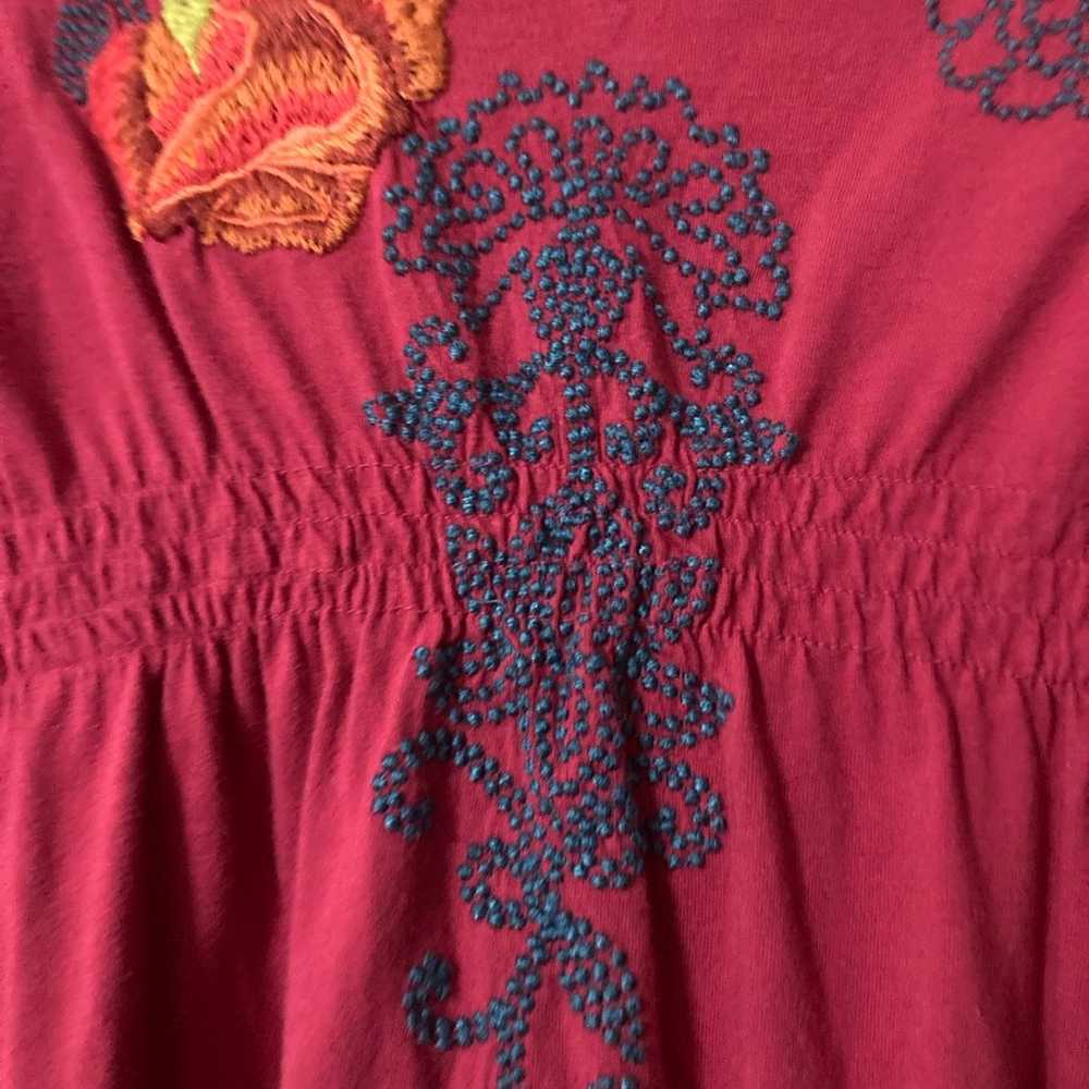 Johnny Was Embroidered Red BOHO Dress XL - image 3