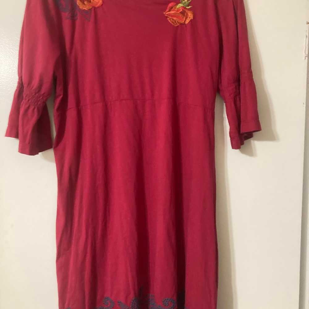 Johnny Was Embroidered Red BOHO Dress XL - image 5