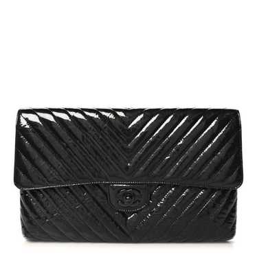 CHANEL Metallic Crumpled Patent Calfskin Chevron Q