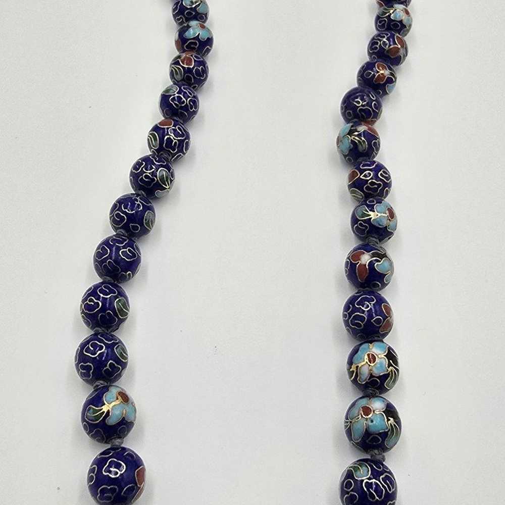 Vintage Chinese Cloisonne Necklace Floral Dark Bl… - image 7