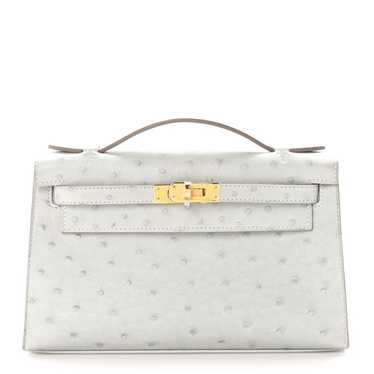 HERMES Ostrich Kelly Pochette Clutch Gris Perle - image 1