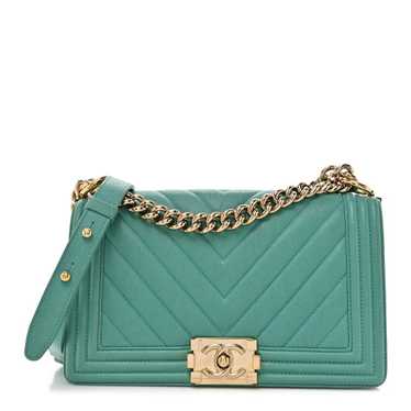 CHANEL Caviar Chevron Quilted Medium Boy Flap Gree