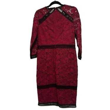 Etcetera maroon red lace dress with black accents