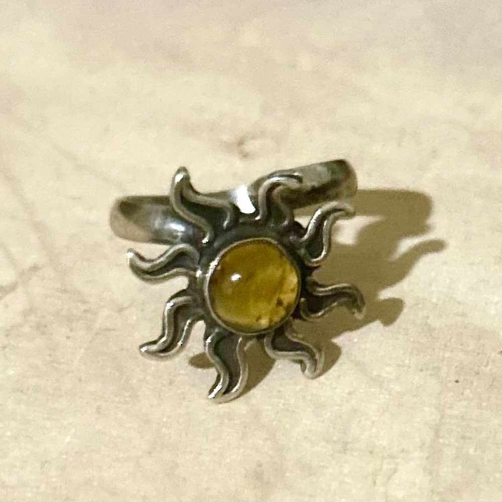 Amber Sun Sterling Ring 925 - image 1