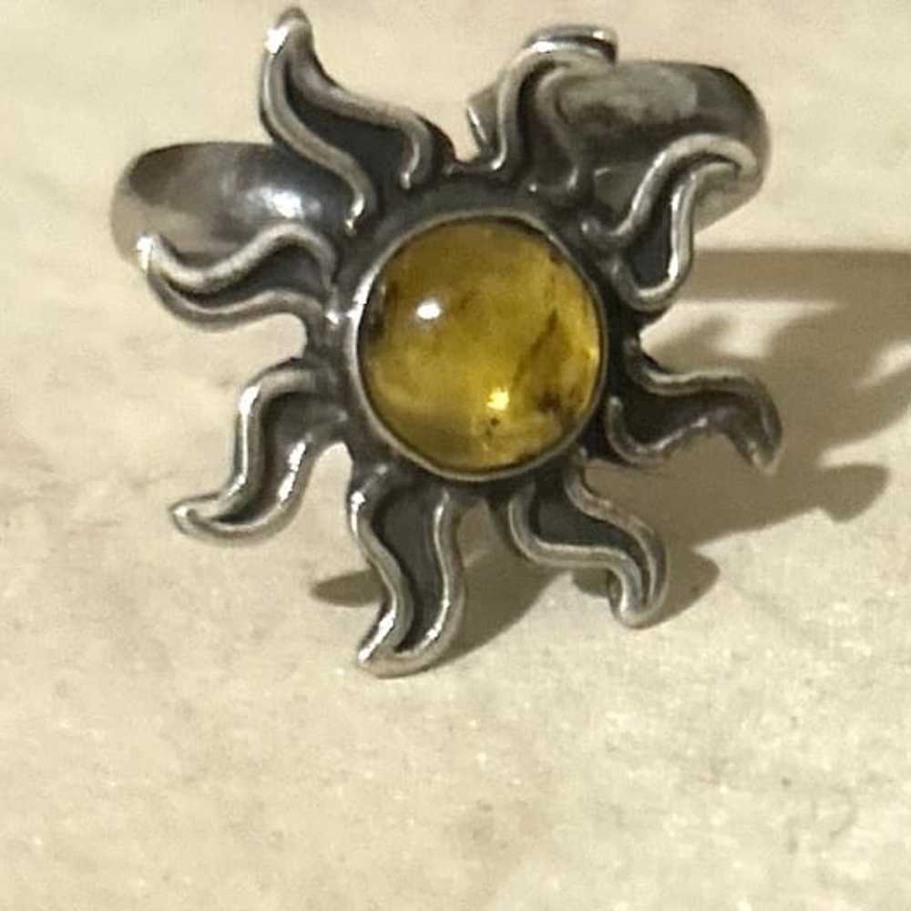 Amber Sun Sterling Ring 925 - image 2