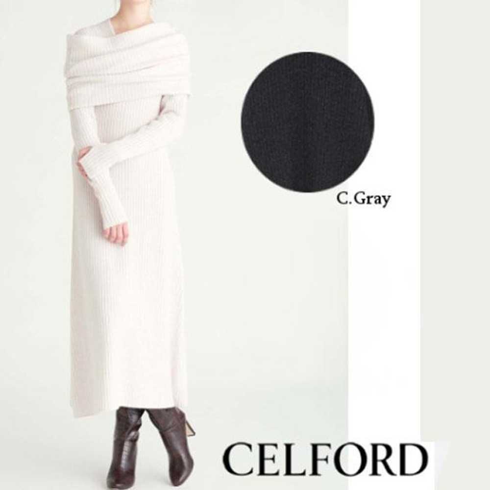 CELFORD Snood-Style Long Knit Dress 38 Gray Ribbe… - image 10