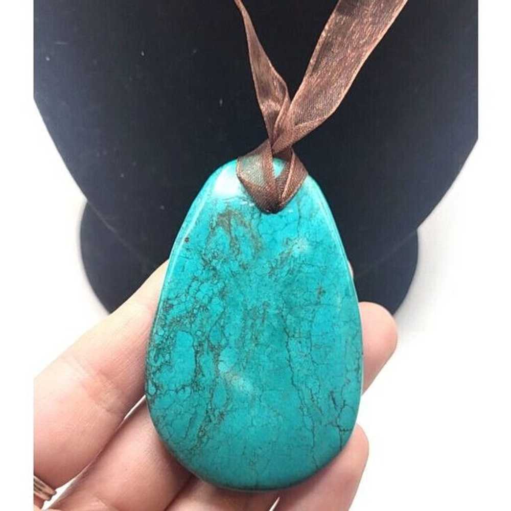 Chunky Turquoise Large Pendant Necklace Bohemian … - image 1