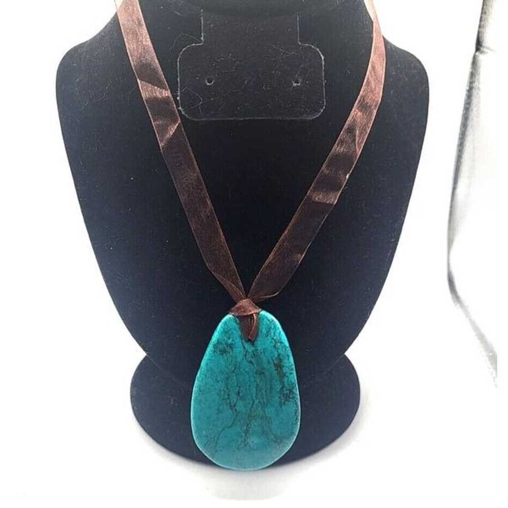 Chunky Turquoise Large Pendant Necklace Bohemian … - image 2