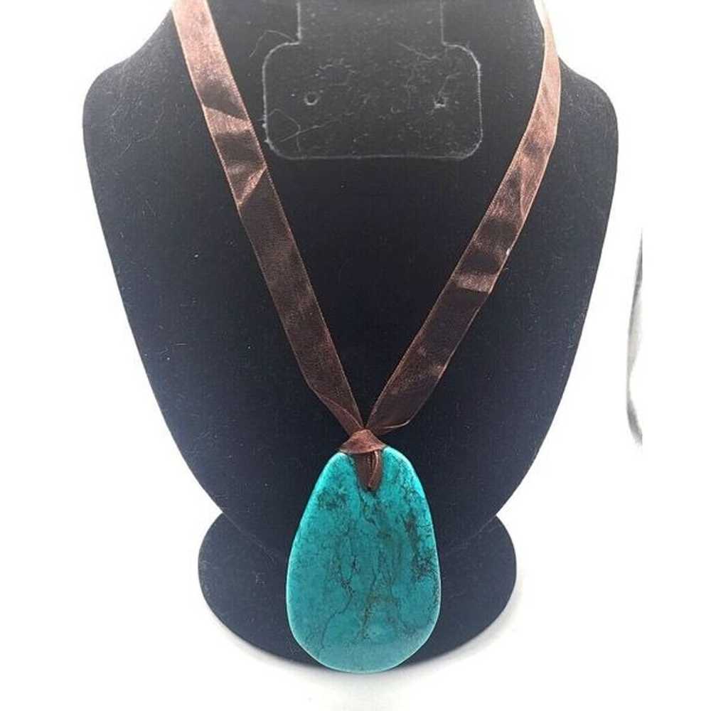 Chunky Turquoise Large Pendant Necklace Bohemian … - image 4