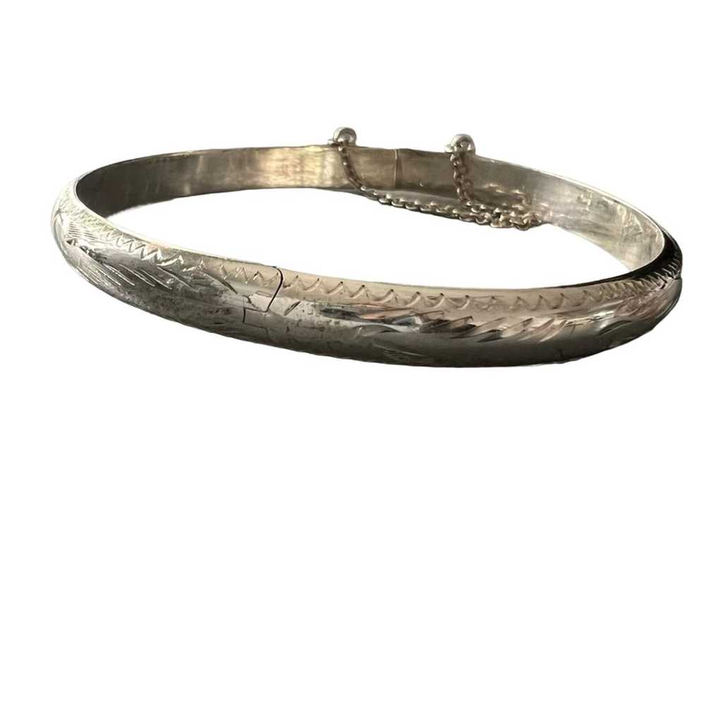 925 Sterling Silver Etched Bangle Bracelet VINTAGE - image 1