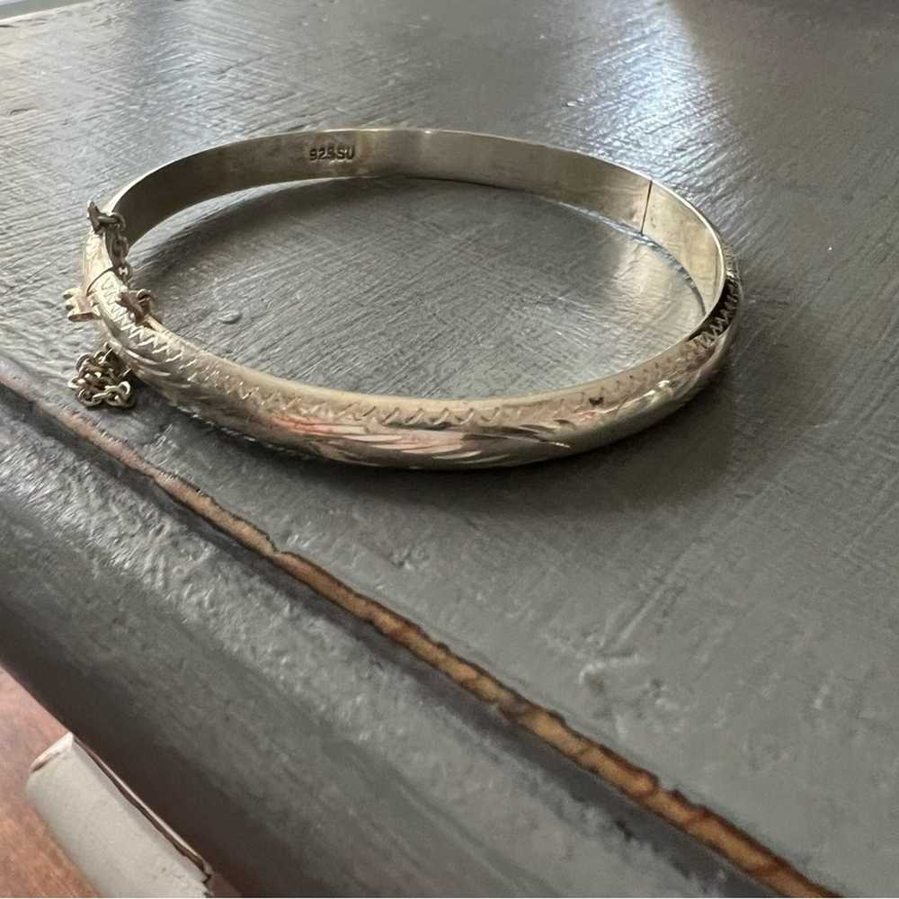 925 Sterling Silver Etched Bangle Bracelet VINTAGE - image 4