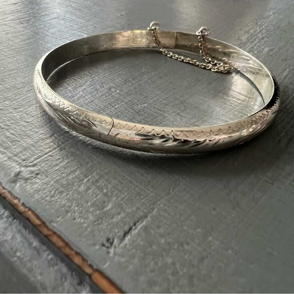 925 Sterling Silver Etched Bangle Bracelet VINTAGE - image 7