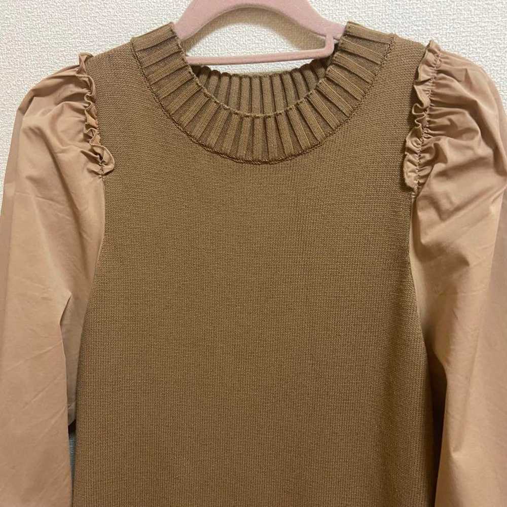 Ameri KNIT DOCKING VOLUME DRESS M Beige - image 7