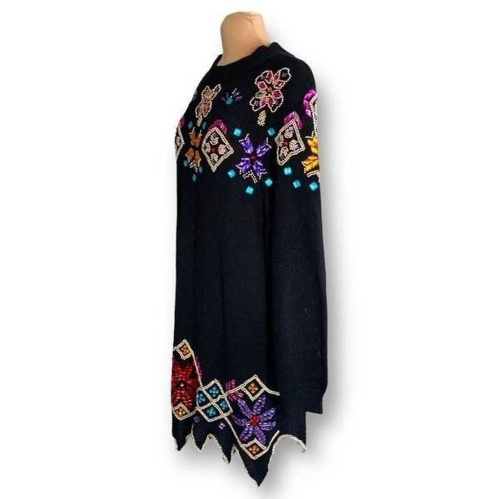 Vintage Maggie Lawrence Black Floral Beaded Knit … - image 2