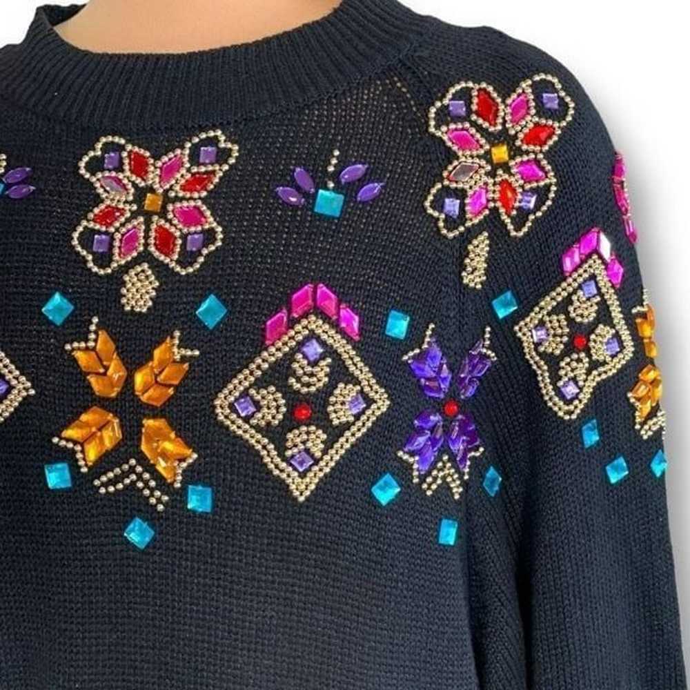 Vintage Maggie Lawrence Black Floral Beaded Knit … - image 4