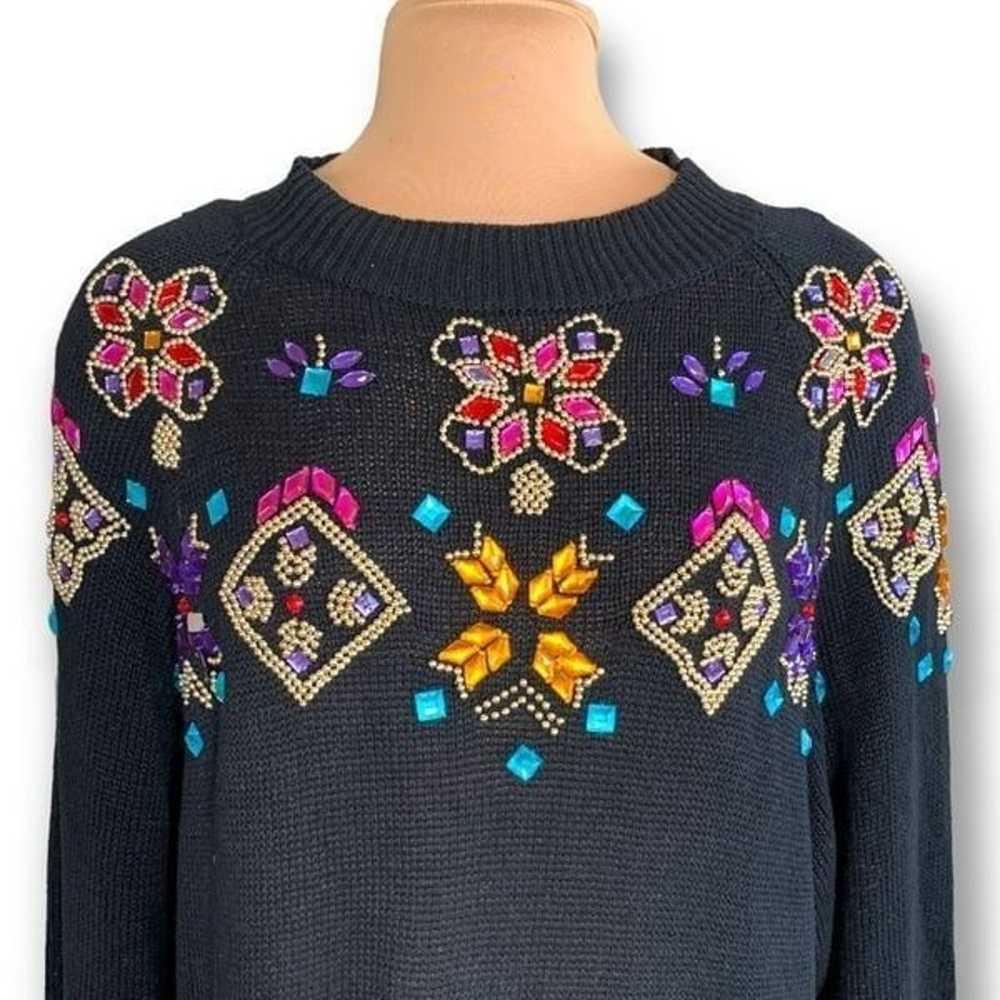 Vintage Maggie Lawrence Black Floral Beaded Knit … - image 5