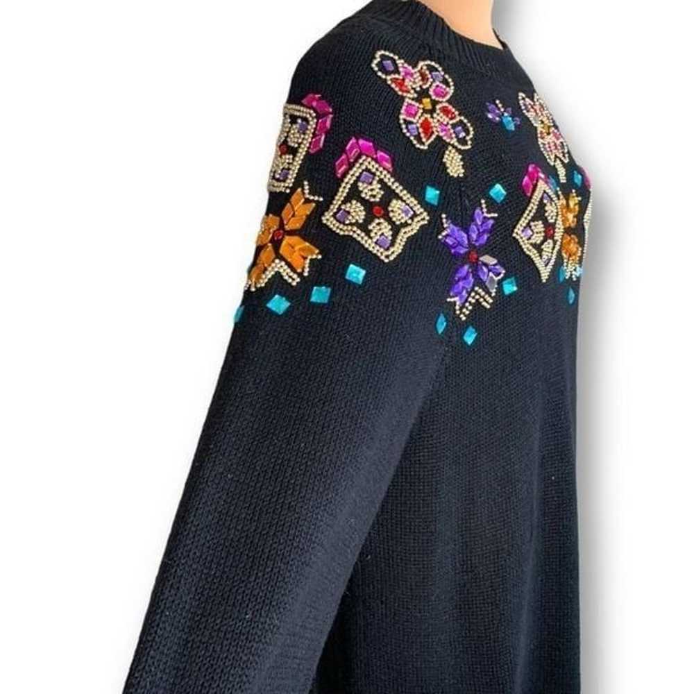 Vintage Maggie Lawrence Black Floral Beaded Knit … - image 6