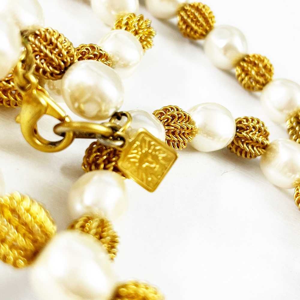 Anne Klein Vintage Gold & Pearl Textured Ball Lon… - image 10