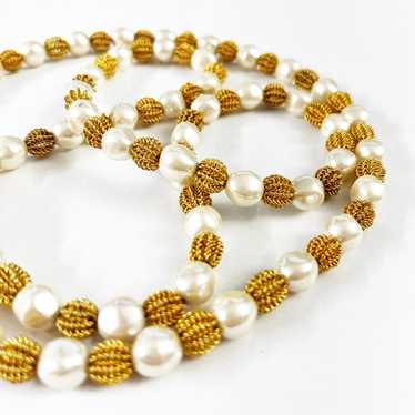 Anne Klein Vintage Gold & Pearl Textured Ball Lon… - image 1