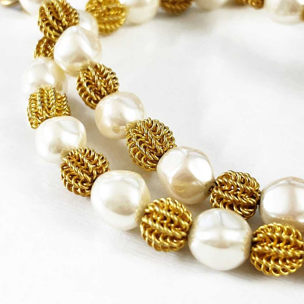 Anne Klein Vintage Gold & Pearl Textured Ball Lon… - image 4