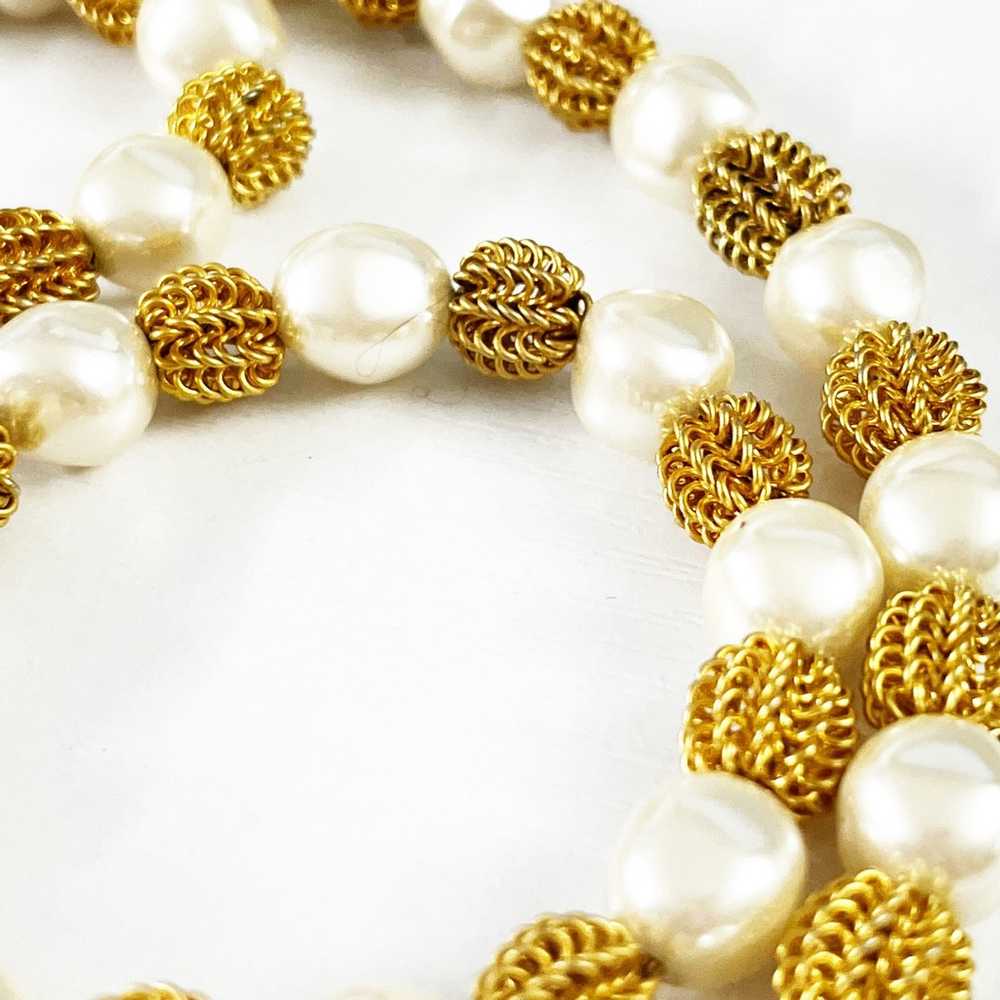 Anne Klein Vintage Gold & Pearl Textured Ball Lon… - image 6