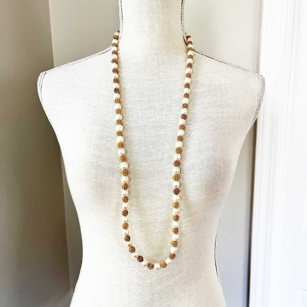 Anne Klein Vintage Gold & Pearl Textured Ball Lon… - image 7