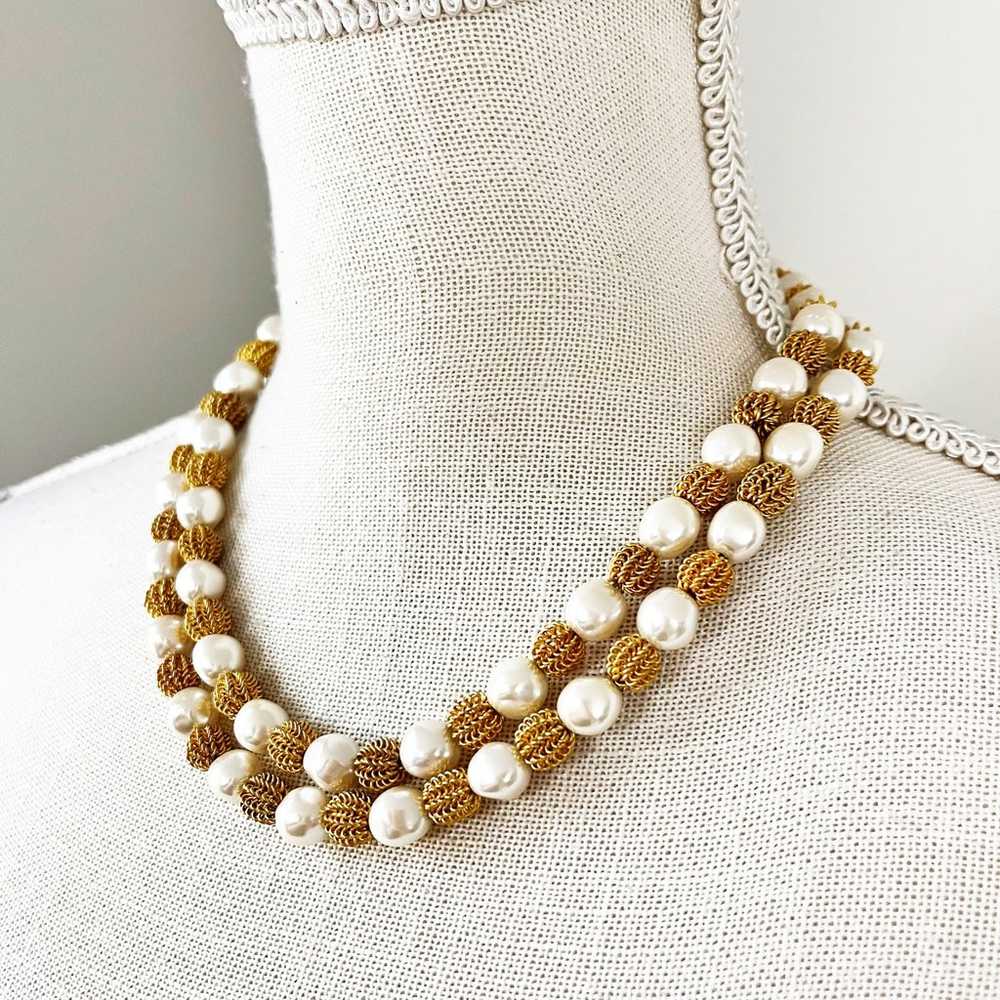 Anne Klein Vintage Gold & Pearl Textured Ball Lon… - image 8