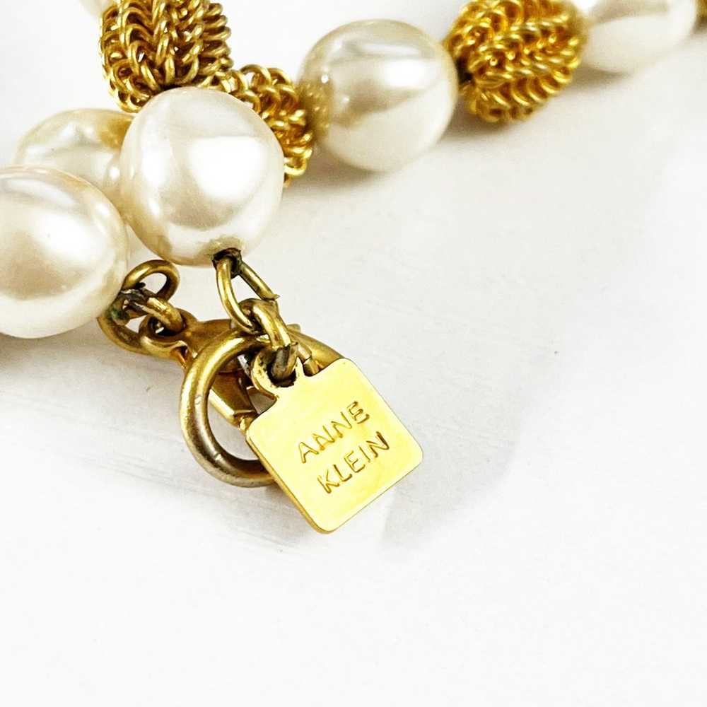 Anne Klein Vintage Gold & Pearl Textured Ball Lon… - image 9