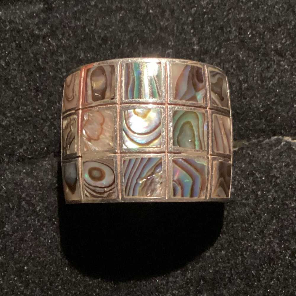 Sterling Silver Abalone Shell Mosaic Ring Size 8 … - image 1