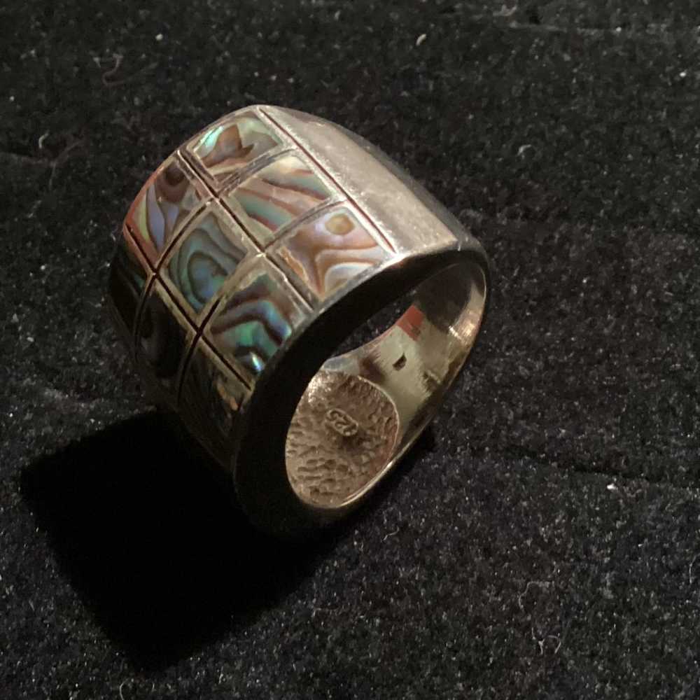 Sterling Silver Abalone Shell Mosaic Ring Size 8 … - image 6