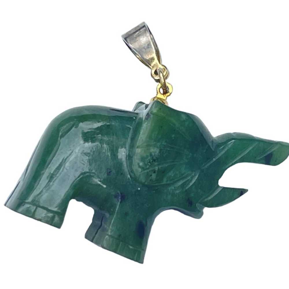 Vintage Jade Carved Elephant Pendant - image 1