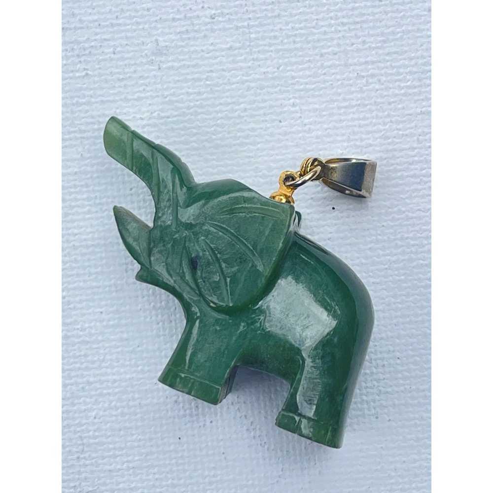 Vintage Jade Carved Elephant Pendant - image 3