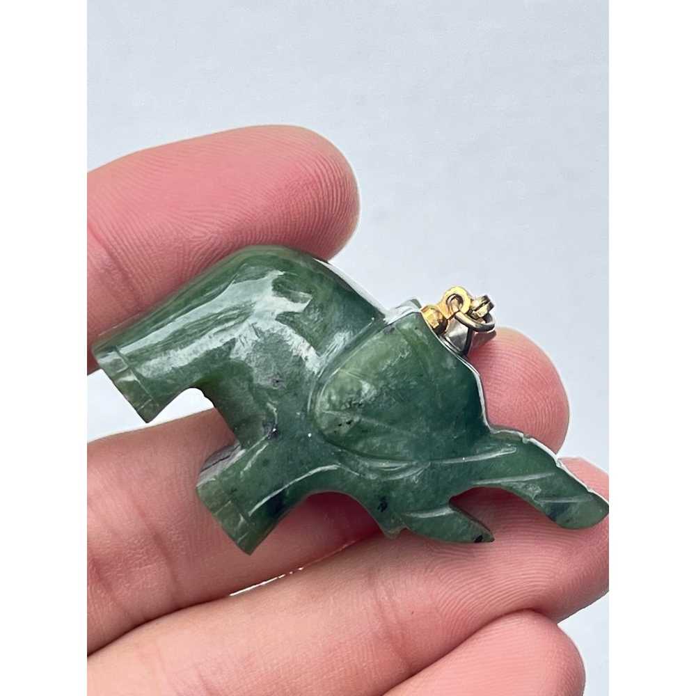 Vintage Jade Carved Elephant Pendant - image 4