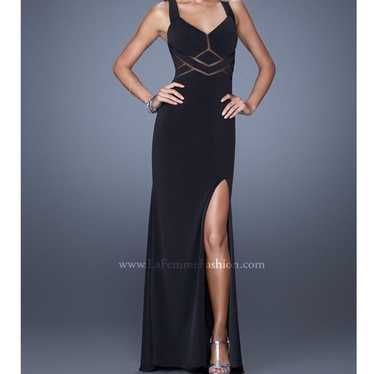 La Femme Black Mesh Maxi Dress Gown with Slit Siz… - image 1